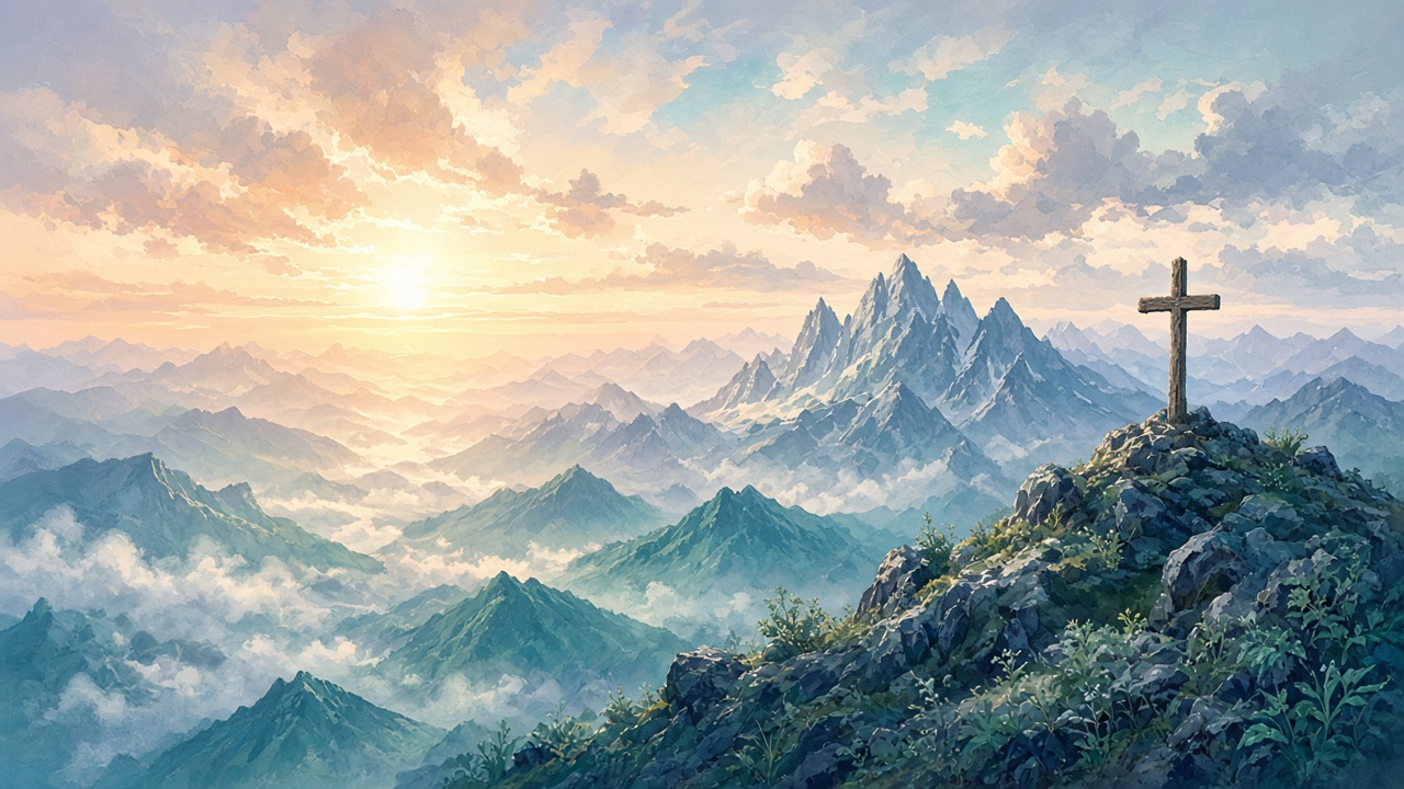 Light over a mountain ridge