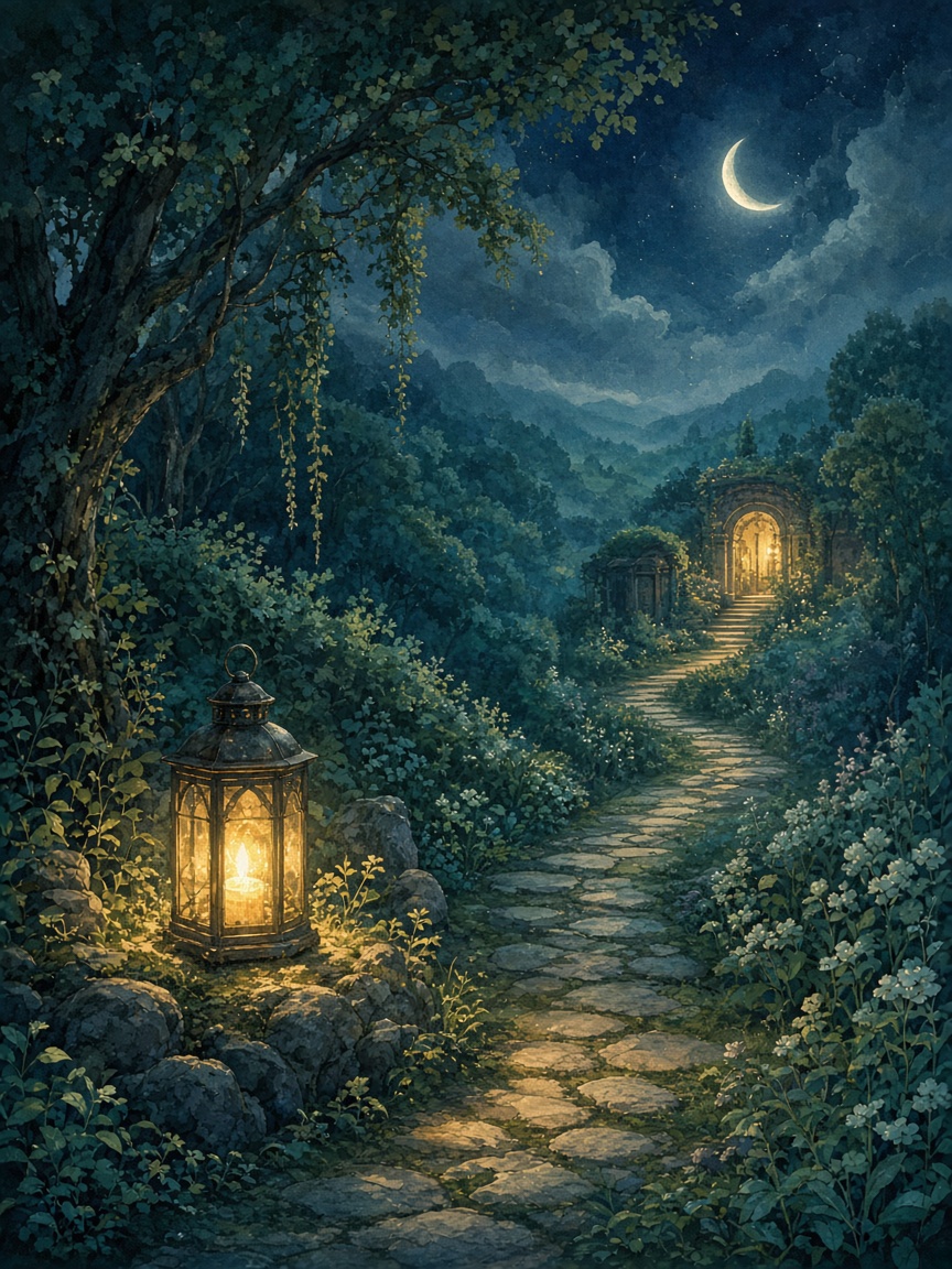 A shaded path through tall forest trees
