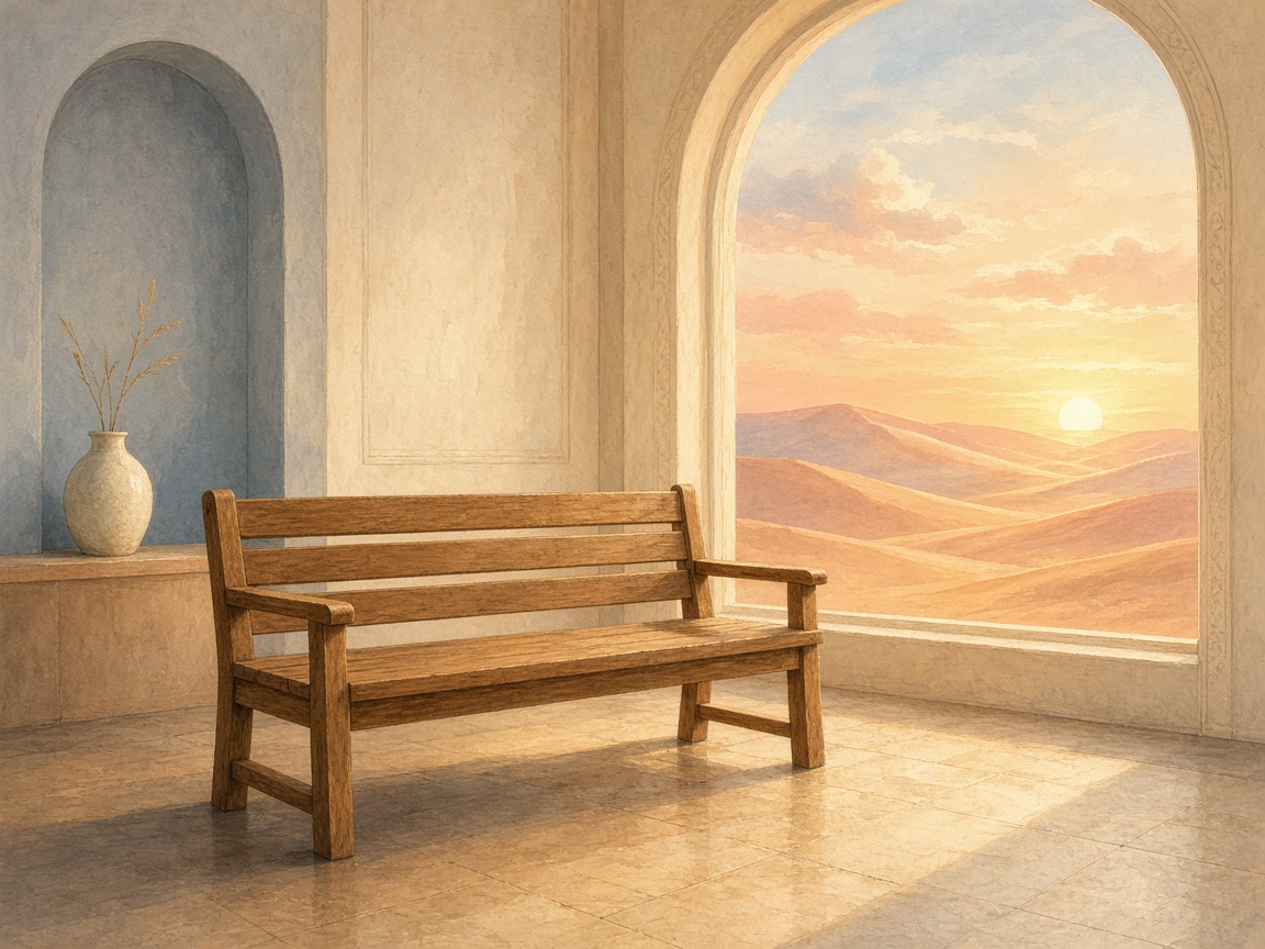 Quiet bench facing a golden sunrise